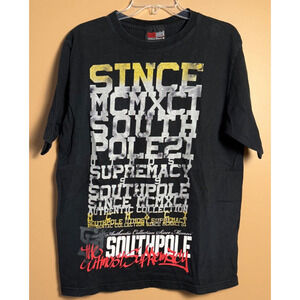 SouthPole T Shirt Mens Large Black Graphic Cotton Y2K Hip Hop L